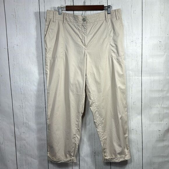 Talbots Tan Cotton Casual Outdoor Womens Khaki Tan Roll Tab Ankle Cropped Pants - Picture 5 of 16
